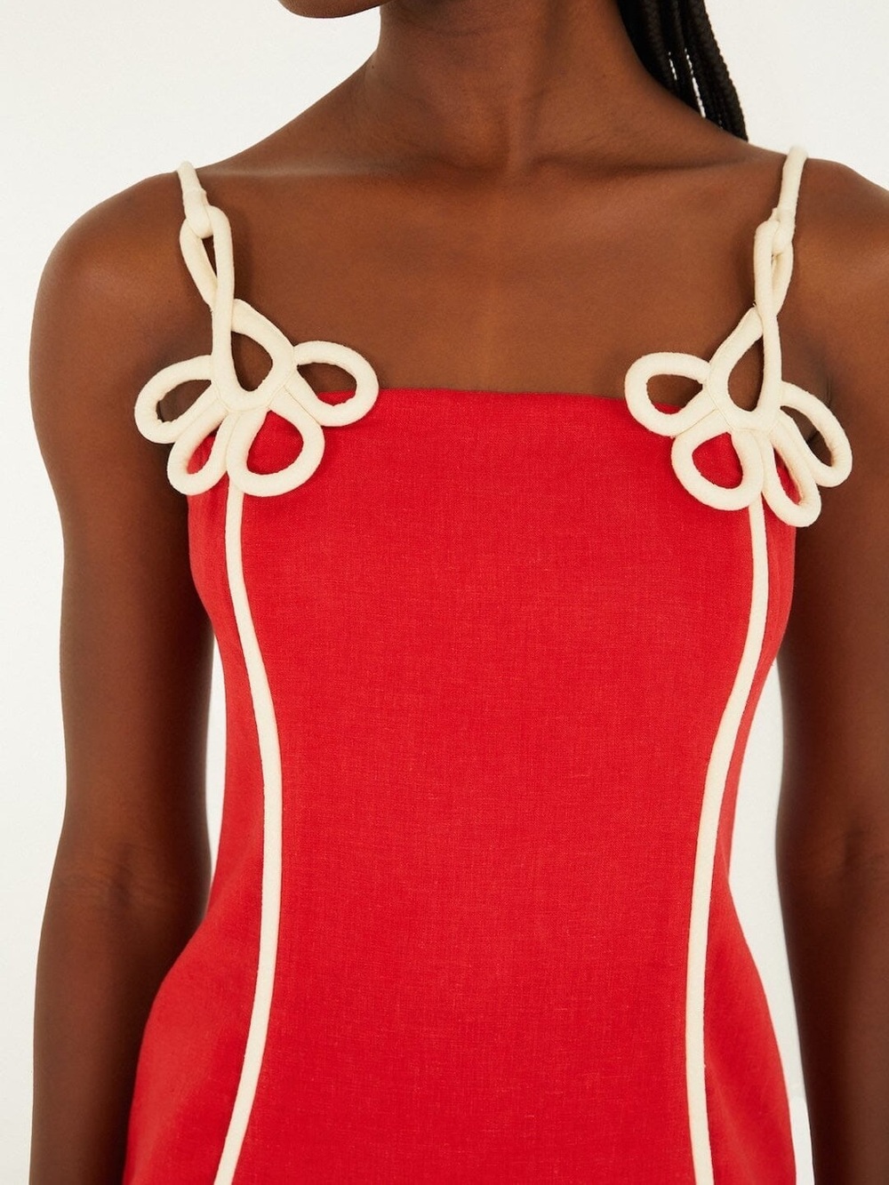 NWT Farm Rio Linen 3D Flower Mini Dress Red White Floral Women’s Size Medium - Picture 2 of 12